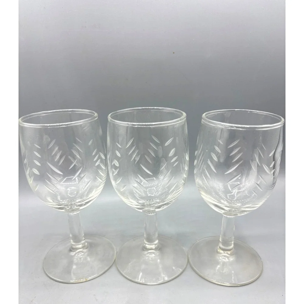 Vintage Etched Wheat Glass Decanter Set with Stopper and 3 Cordial Glasses Clear